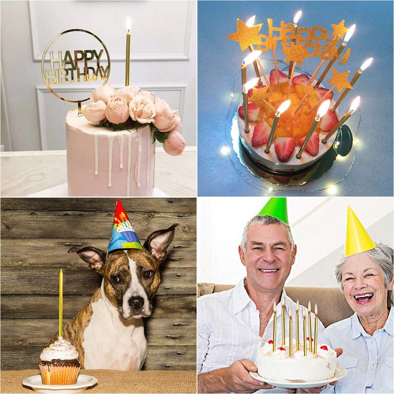 XNOVA 12 Count Long Thin Champagne Gold Birthday Cake Candles in Holders for Birthday Wedding Party Cupcake Decorations Tall Candle Pieces - Image 4